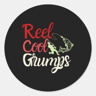 Mens Reel Cool Grumps Vintager Funny Fishing Pater Runder Aufkleber