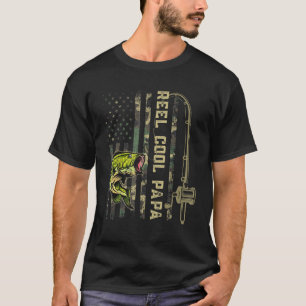 Mens Reel Cool Papa Camouflage American Flag T-Shirt