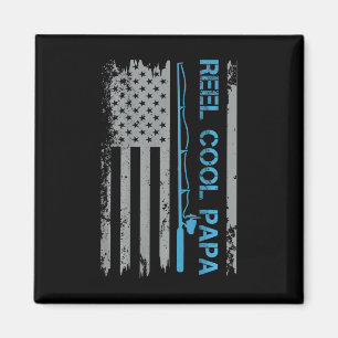 Mens Reel Cool Papa Fishing US Flag Patriotic 4. Magnet