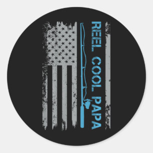 Mens Reel Cool Papa Fishing US Flag Patriotic 4. Runder Aufkleber