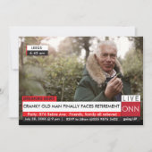 Mens Retirement Party Funny Breaking TV News Fab Einladung (Vorderseite)