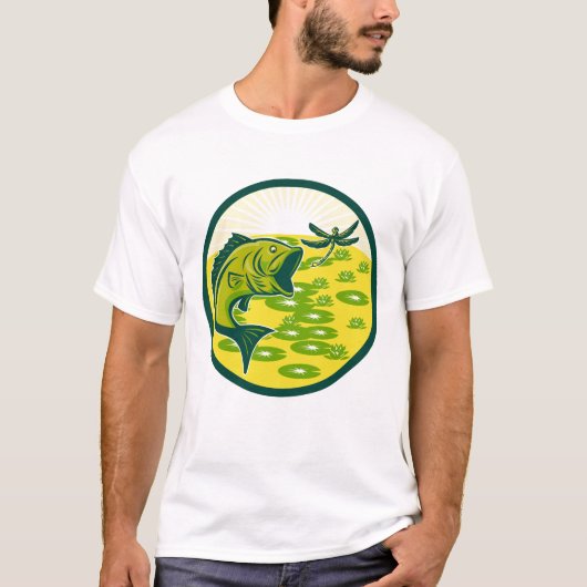 Mens Retro Bass Jumping Dragonfly T - Shirt (Vorderseite)