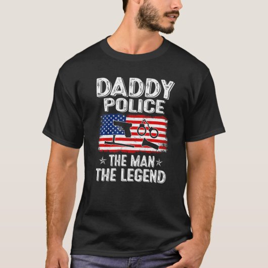 Mens Retro Us Flag Father's Day Daddy Police The L T-Shirt (Vorderseite)