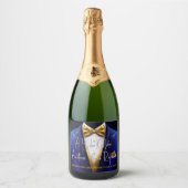 Mens Royal Blue Gold Tuxedo Birthday Champagne Schaumweinetikett (Vorderseite)