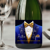 Mens Royal Blue Gold Tuxedo Birthday Champagne Schaumweinetikett