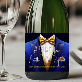 Mens Royal Blue Gold Tuxedo Birthday Champagne Schaumweinetikett