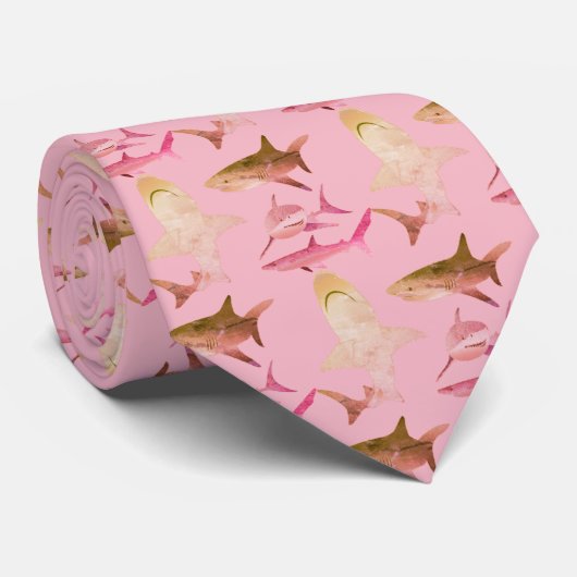 Mens Shark Krawatte Pink & Brown (Gerollt)