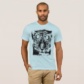 Mens Short Sleeve Modern Light Blue Tiger Face T-Shirt (Vorne ganz)