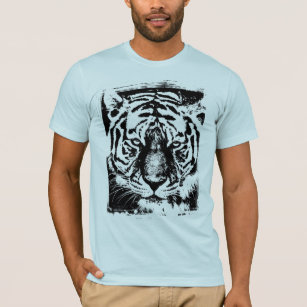 Mens Short Sleeve Modern Light Blue Tiger Face T-Shirt