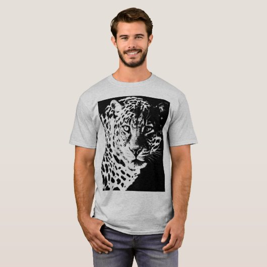 Mens T - Shirt Leopard Face Moderne Pop Art Tiere (Vorne ganz)