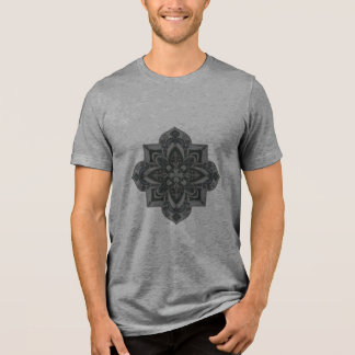 Men's t-shirt with geometric gray & black mandala Tri-Blend shirt