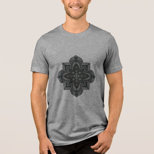 Men's t-shirt with geometric gray & black mandala Tri-Blend shirt (Vorderseite)