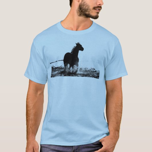 Mens T Shirts Reitpferde Pop Art Blue (Vorderseite)