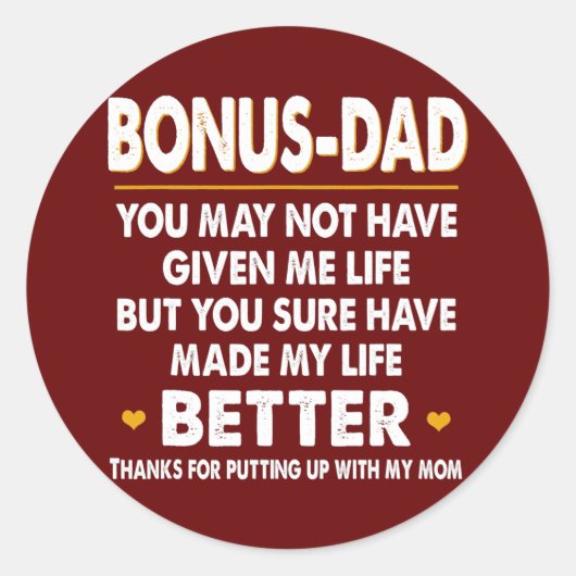 Mens Thank You Bonus Dad For Step Father My Life Runder Aufkleber (Vorderseite)