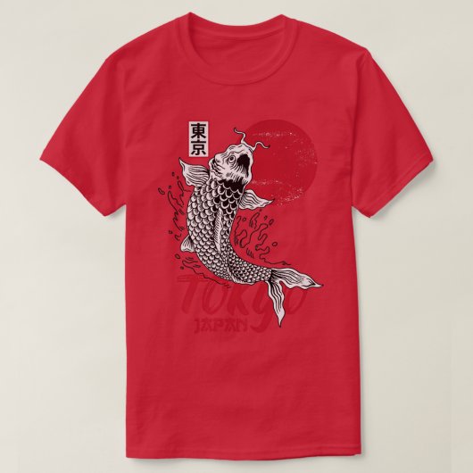 Mens Tokyo Japan Design mit Koi Carp in Rot und T-Shirt (Design vorne)