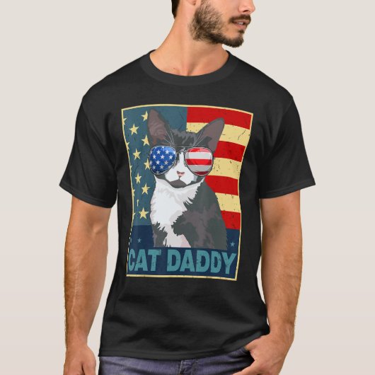 Mens Tuxedo Cat Daddy Dad Father Day American Fla T-Shirt (Vorderseite)