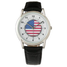 Men's USA Flag Classic Black Leather Strap Watch Armbanduhr