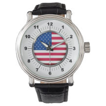 Men's USA Flag Vintag Black Leather Strap Watch