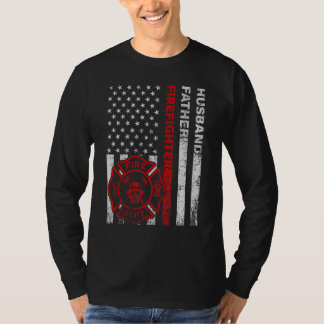 Mens Usa Flag Vintager Feuerwehrmann Vater Brandge T-Shirt