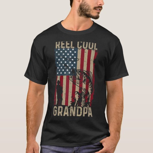 Mens Vatertag Angeln Cool Großvater Ameri T-Shirt (Vorderseite)