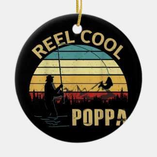 Mens Vintag Reel Cool Poppa Fish Fishing Fathers Keramik Ornament