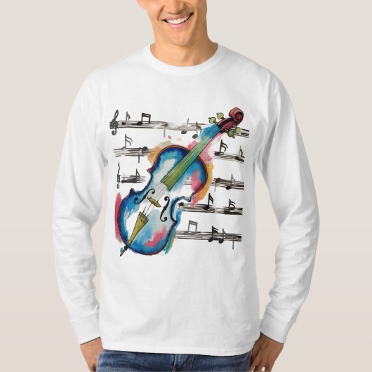 Men's Watercolor Violin Basic Long-Sleeved T-Shirt (Vorderseite)