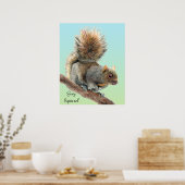 Mens Watercolor Wildlife Grau Eichhörnchen Beobach Poster (Küche)