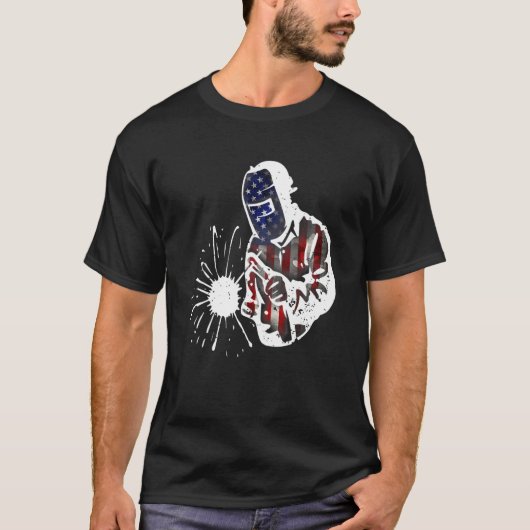 Mens Welder Distressed Usa American Flag Welding P T-Shirt (Vorderseite)