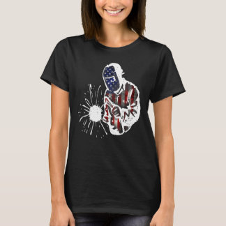 Mens Welder erschütterte amerikanische Flagge der T-Shirt