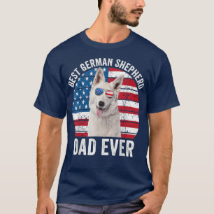 Mens White German Shepherd Vater American Flag Dog T-Shirt