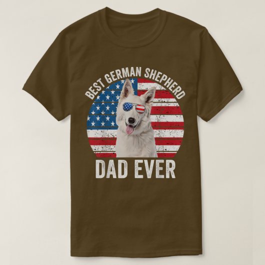Mens White German Shepherd Vater American Flag Dog T-Shirt (Design vorne)