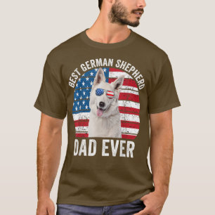 Mens White German Shepherd Vater American Flag Dog T-Shirt