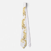 Men's White Gold Leaf Stems Anzug Necktie Krawatte (Vorderseite)