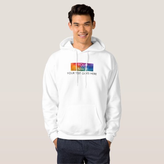 Mens White Hoodie Fügen Sie hier Ihren Text für da (Vorne ganz)