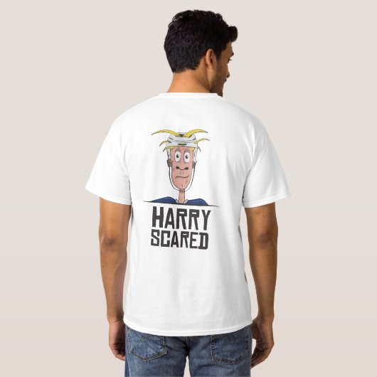 Mens White T - Shirt Hockey Harry Scared (Schwarz voll)