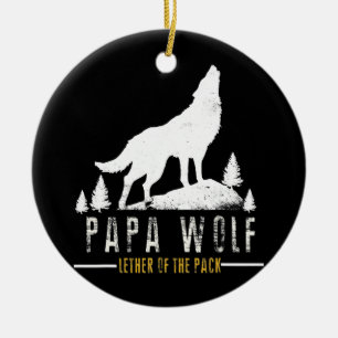 Mens Wolf Pack Familie Dad Papa Wolf Für Vatertag Keramik Ornament
