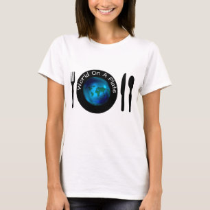 Mens Womens T - Shirt World auf einem Plättchen