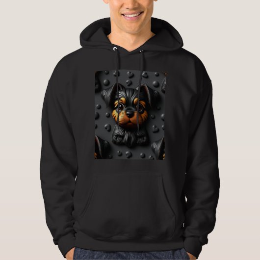 Mens XL Hoodie Black Puppy Dog (Vorderseite)