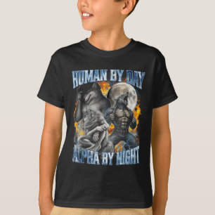 Mensch bei Tag Alpha bei Nacht Cool Lustiger Alpha T-Shirt