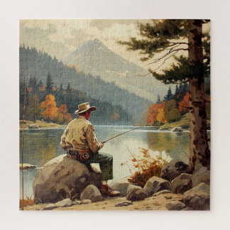 Mensch, der am See fischen Puzzle