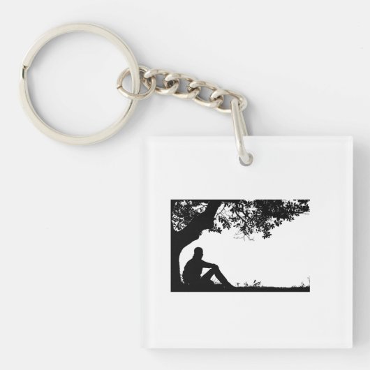 "Mensch, der unter einem Baum in ruhiger Silhouett Schlüsselanhänger (Vorderseite)