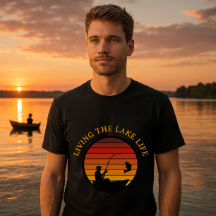Mensch Fischen Retro Sunset Lake Life Template T-Shirt
