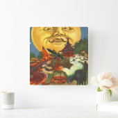 Mensch im Mond Schwarze Katze Hexe Vollmond Owl Quadratische Wanduhr (Zuhause)