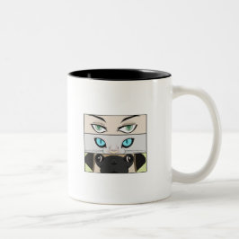 Mensch, Katze und Hund, die dich anschauen Zweifarbige Tasse