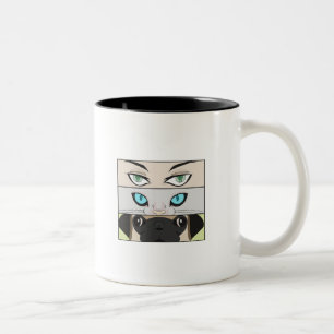 Mensch, Katze und Hund, die dich anschauen Zweifarbige Tasse