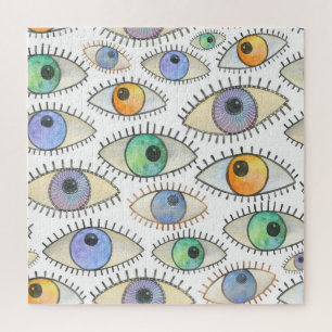 Menschen Augen: Aquarellfarbener offener Blick Puzzle