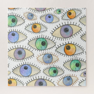 Menschen Augen: Aquarellfarbener offener Blick Puzzle