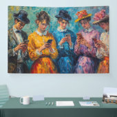 Menschen des 19. Jahrhunderts mit Smartphones Banner (Messe)