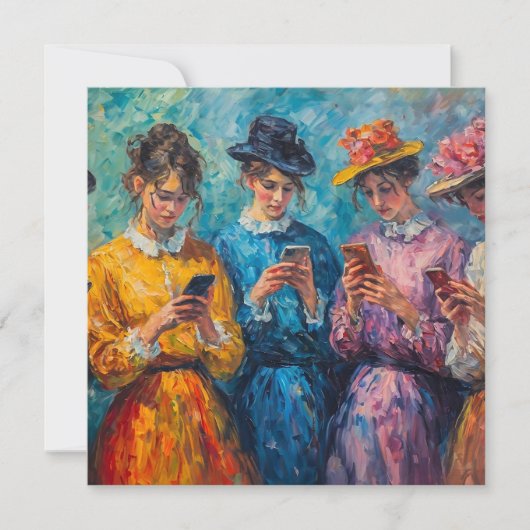 Menschen des 19. Jahrhunderts mit Smartphones Einladung (Vorderseite)