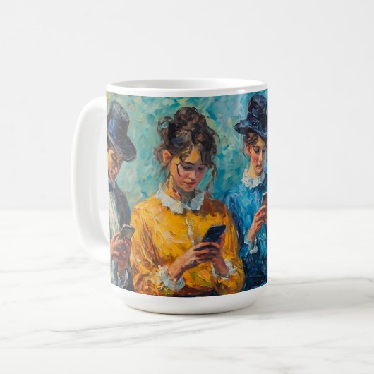Menschen des 19. Jahrhunderts mit Smartphones Kaffeetasse (Vorderseite Links)